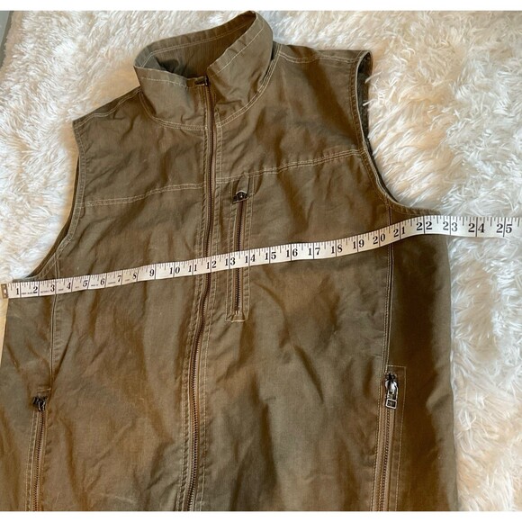 Kuhl Burr Mens Vest Vintage Pantina Dye Khaki Full Zip Collar Pockets Sz Large - Picture 10 of 11